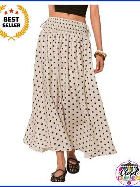 Women's Polka Dots Maxi Skirt Elastic Smocked A Line Long Flowy